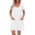 thumbnail image 5 of Aboser Womens Casual Short Sleeve Dresses Loose Fit Summer T Shirt Dress Solid Color Scoop Neck Dresses Loose Fitted Midi Dress with Pockets, 5 of 8