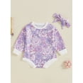 thumbnail image 5 of Aojekbee Baby Girls Autumn Casual Romper Long Sleeve O Neck Flower Print Romper with Headband, 5 of 10