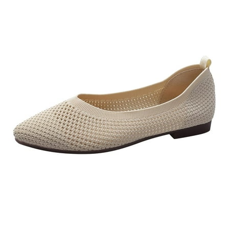 

SEMIMAY Women Shoes Knitted Shallow Mouth Autumn Fashion Casual Pointed Toe Low Heeled Solid Color Hollow Set Up Shoes Low Top Beige