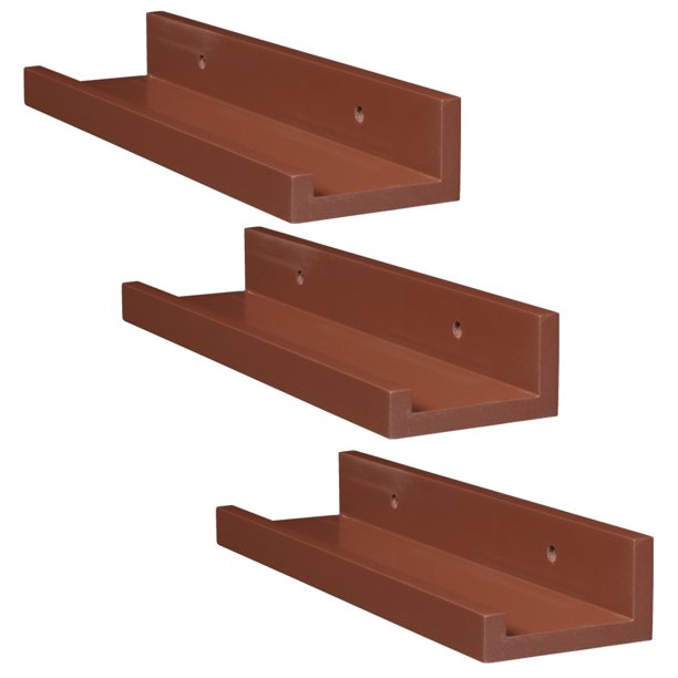 Set Of 3 14 Inch Floating Wall Shelves By Brown Wall Mount Shelf Walmart Com Walmart Com