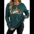 thumbnail image 2 of Suéter de Cuello Redondo Personalizado con Estampado de Leopardo y Labios Bordados para Mujer Verde Oscuro M, 2 of 8