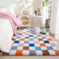 thumbnail image 3 of ZENELESS Checkered Fluffy Area Rugs for Living Room,4x6 Soft Plush Carpet for Bedroom Bedside Kids Teen Dorm Nursery Home Decor,Multicolor, 3 of 7