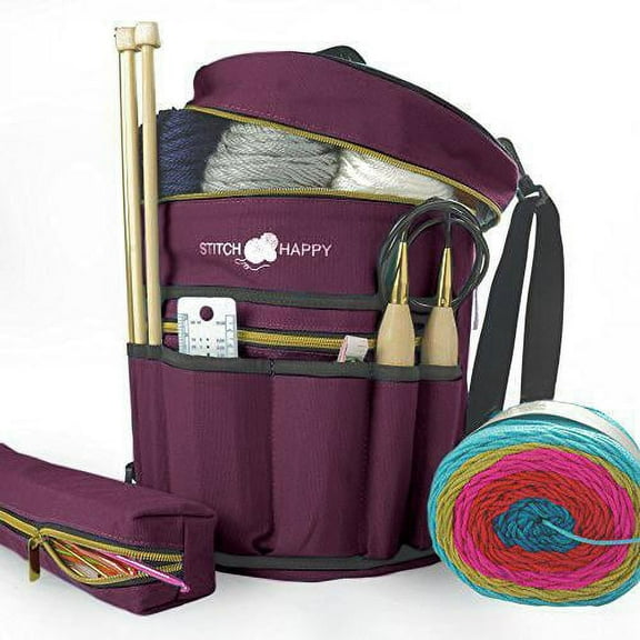 Stitch Happy 7-Pocket Yarn Bag for Knitting, Purple