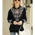 thumbnail image 6 of Higustar Tops for Women Plus Size Long Sleeve Blouses Boho Embroidered Tunic Tops Mexican V Neck Peasant Cotton Rayon Maxi Vintage Bohemian Casual Loose Clothes-Black/620-2XL/H, 6 of 7