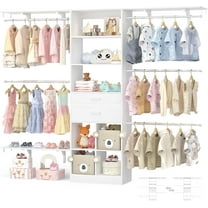 Homieasy Closet System - 4.75-8FT Closet Organizer System with Wooden Drawers & Cube Storage Organizer, 96" Closet Systems with Cuttable Hanging Shelvings for Nursery, White