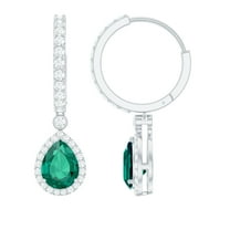 Rosec Jewels Pear Shape Created Emerald Drop Earrings with Moissanite for Women - AAAA Grade, 10K White Gold