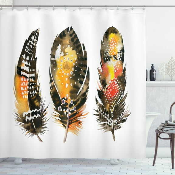 Ambesonne Feather Shower Curtain, Colorful Boho Quills, 69"Wx75"L, Multicolor