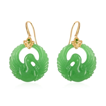 925 Sterling Silver Vermeil Yellow Gold Plated Fancy Green Jade Chrome Diopside Dangle Drop Earrings