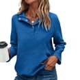 thumbnail image 2 of Yuhangmm Women Hoodies Long Sleeve Hoodless Sweatshirt Casual Crewneck Pullover Soft Comfortable Blouse Top for Everyday Style Blue S, 2 of 9