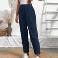 thumbnail image 5 of MaFYtyTPR Women's Linen Pants Fashion Solid Color Drawstring Pocket Straight Leg Casual Full Length Pants for Women A-Navy M, 5 of 5