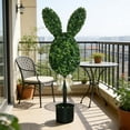 thumbnail image 3 of DAMAI 29" Artificial Boxwood Easter Bunny Head Topiary Set of 2, Faux Green Bunny Head Shaped Tree with Bows&Planter Pot, Spring Decoration for Indoor Outdoor Yard, Lawn & Patio Decor, 3 of 7