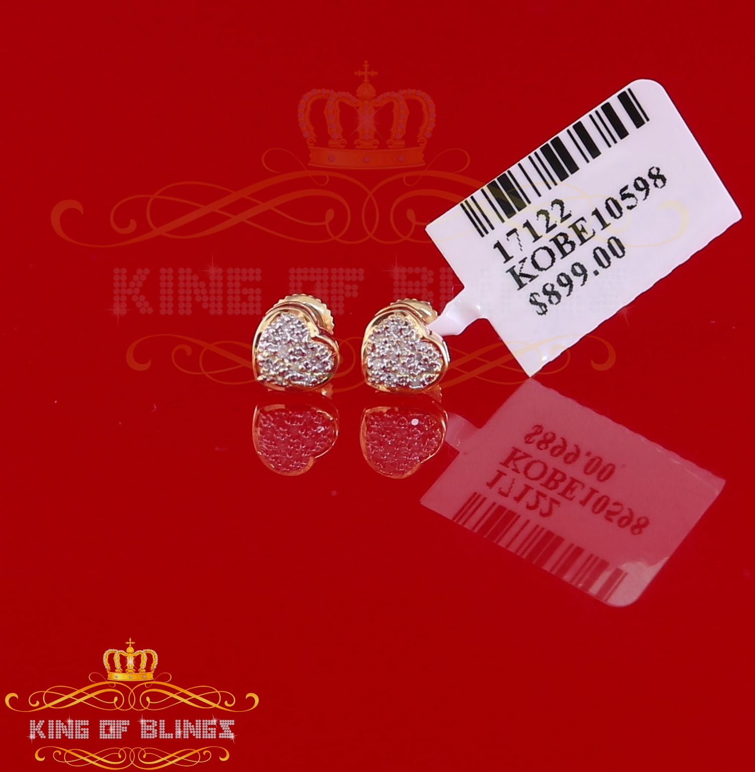 King of Bling's 10K Real Yellow Gold Real Diamond 0.08CT Men's/Women's Stud Micro Heart Earring
