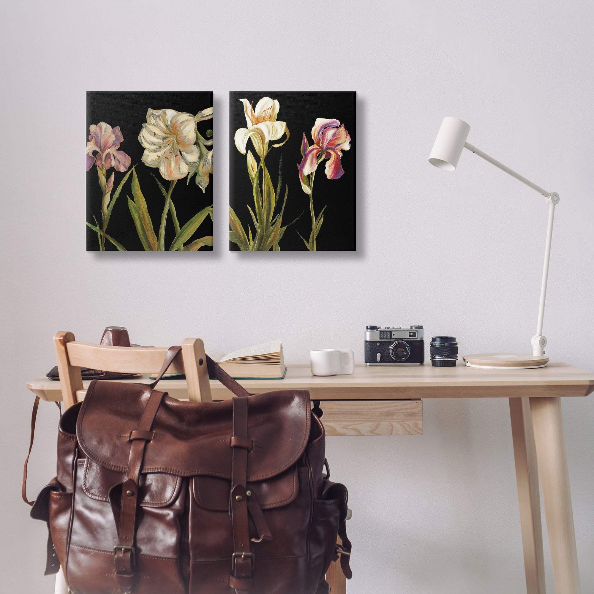 Stupell Industries Blooming Purple Iris White Lily Plants & Flowers Painting Wrapped Canvas Art Print Wall Art, 16 x 20, Set of 2