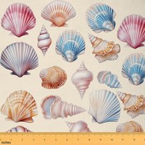 jejeloiu Tropical Beach Fabric by the Yard 1 Yard, Seashell Conch Starfish Home Decor Fabric by the Yard, Colorful Sealife Room Decor Fabric by the Yard