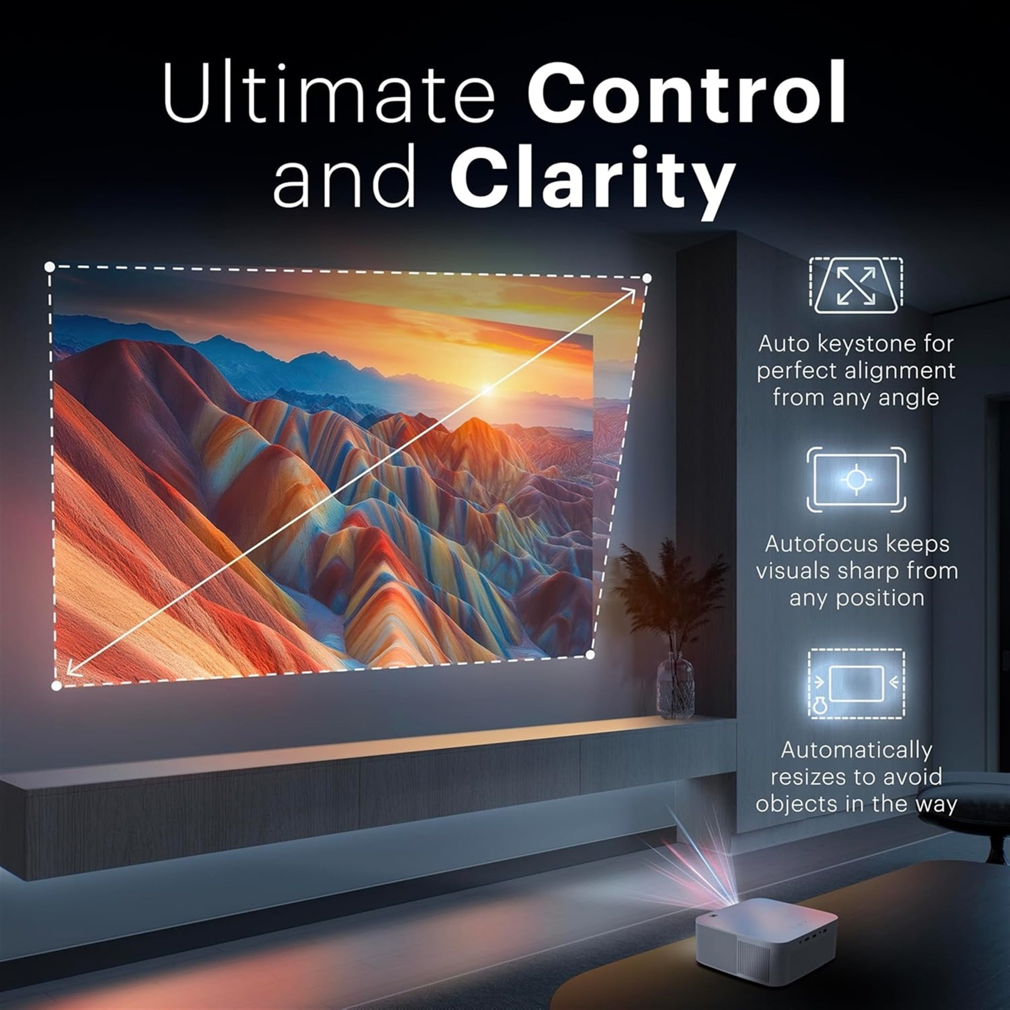 Kodak FLIK X20 Full HD Smart Projector Kit with 100" Screen, Tripod, Remote, Wi-Fi, EVA Case (White)
