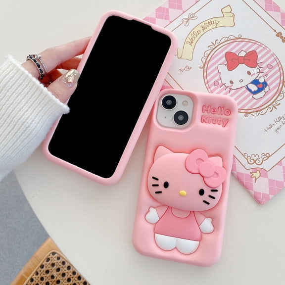 Cute Hello Kitty Phone Case For iPhone 17 16 15 14 13 12 With Holder Silicone Cartoon Phone Case Gifts