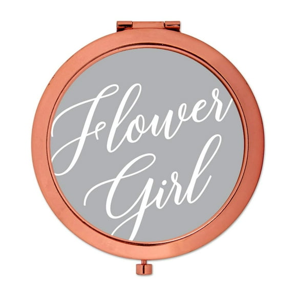 Koyal Wholesale Rose Gold Compact Mirror Flower Girl Wedding Gift, Gray, 1-Pack