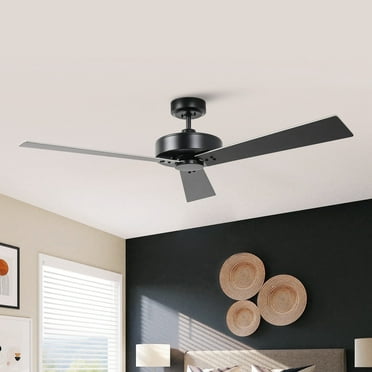 52" Plywood Ceiling Fan without Light, Black Ceiling Fan with Wall Control, 4-speed DC Motor