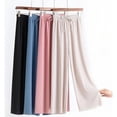 thumbnail image 2 of Pantalones de pierna ancha ligeros de seda helada para mujer de primavera y otoño, pantalones informales rectos sueltos de cintura alta de Color sólido para niña Tan Jianjun  unisex, 2 of 2