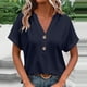 thumbnail image 2 of Tops de encaje para mujer,Camiseta de cuello en V para mujer, informal, de manga corta, de poliéster suave, ideal para el hogar y el uso diario, sopatenor, 2 of 9