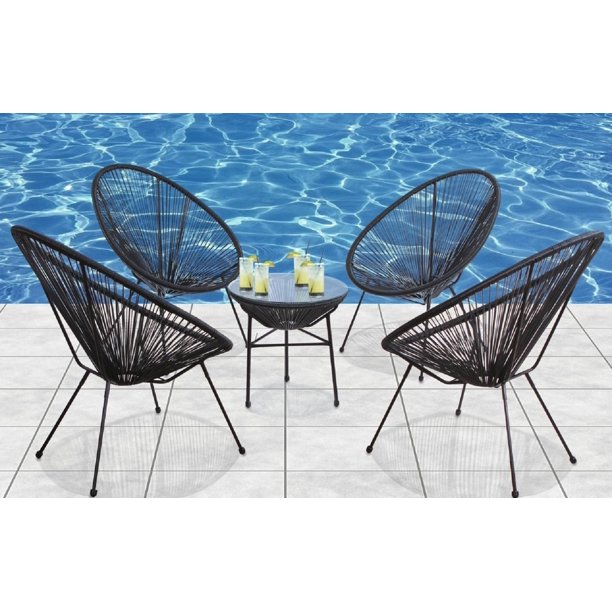 Patio Indoor Outdoor Bistro Set Acapulco Chair All Weather Hammock Decorative Weave Black 1 Piece Com Patio Indoor Outdoor Bistro Set, Wire Outdoor Furniture Set