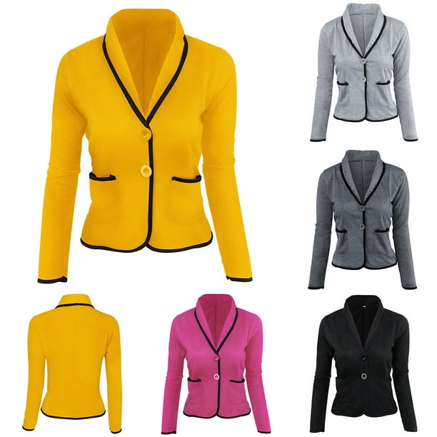 Gradient Color Office Suit For Women Jacket With Lapel V Neck