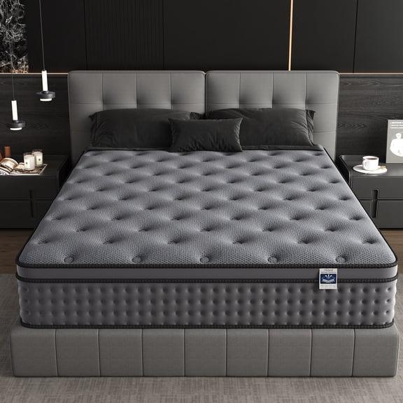 Queen Size 12" Hybrid Mattress, Cooling Gel Memory Foam & Pocket Spring Bed, Medium Firm Support, Motion Isolation & Pressure Relief, CertiPUR-US Certified