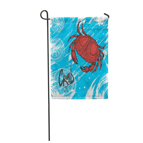 POGLIP Blue of Crab Lemon Slice Sketch Fresh and Delicious Garden Flag Decorative Flag House Banner 28x40 inch