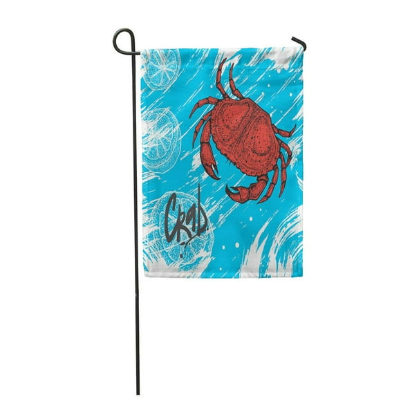 POGLIP Blue of Crab Lemon Slice Sketch Fresh and Delicious Garden Flag Decorative Flag House Banner 28x40 inch