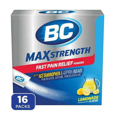 BC MAX Strength Fast Pain Relief Powder, Lemonade Drink Mix, Aspirin & Acetaminophen, 16 Count