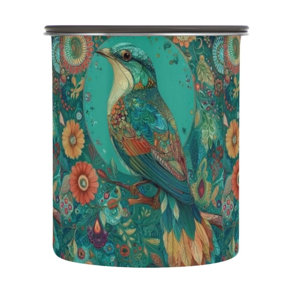 900ml Stainless Steel Food Storage Containers Beautiful Psychedelic Bird Airtight Kitchen Canisters with Vacuum Lid for Coffee Tea Flour Sugar Grains