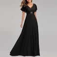 thumbnail image 2 of Miluxas Plus Size Dress for Women Women Big Swing V-Neck Dress Chiffon Elastic Banquet Bridesmaid Evening Dress Black XL, 2 of 3