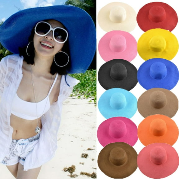 Yirtree Hawaiian Beach Women's Foldable Floppy Travel Beach Sun Visor Hat Wide Brim Straw Sun Cap UPF 50