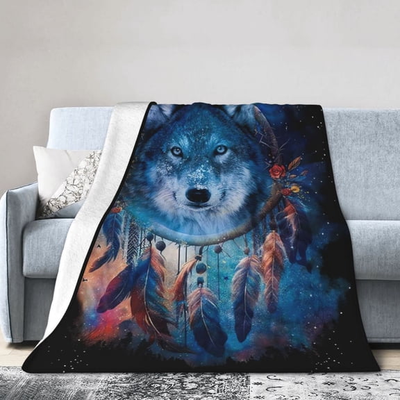 Wijzvio Wolf Dreamcatcher Throw Blanket Soft Fuzzy Fleece Blanket For Couch Bed Living Room Decoration 40"X30"