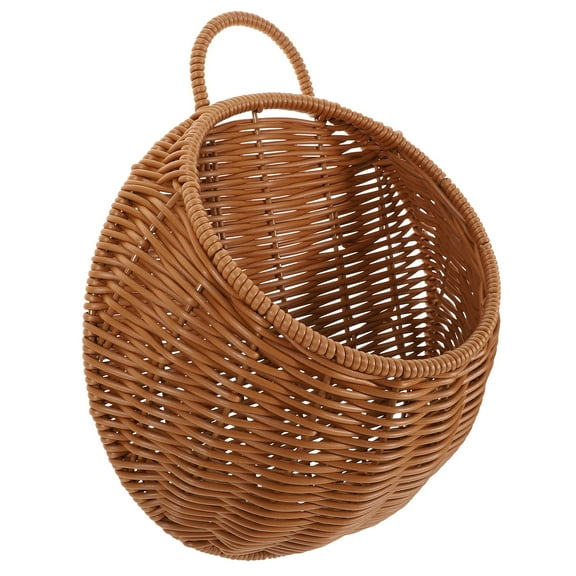 HOOWIFFY Brown Woven Hanging Basket for Wall Storage, Decorative Fruit and Vegetable Display Organizer