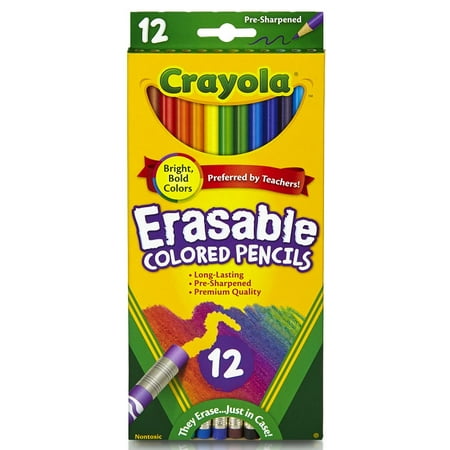 - Crayola Eraseable Colored Pencils, 12 Count