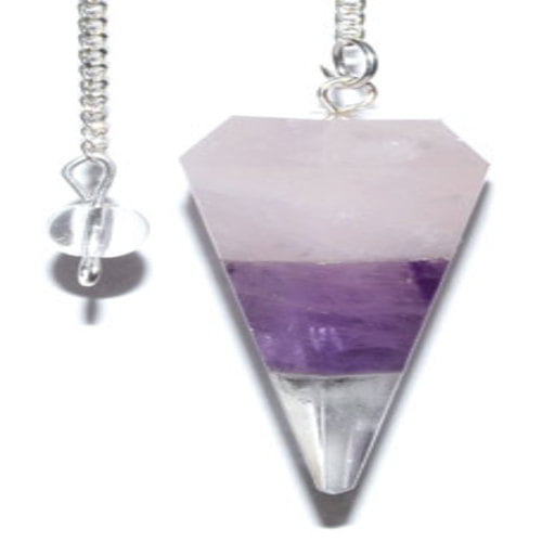 Amethyst and rose quartz long pendant