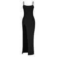 thumbnail image 3 of Zedker Women's Spaghetti Strap Bodycon Maxi Dress Long Formal Thigh-high Slit Club Wedding Guest Black Plus S, 3 of 6