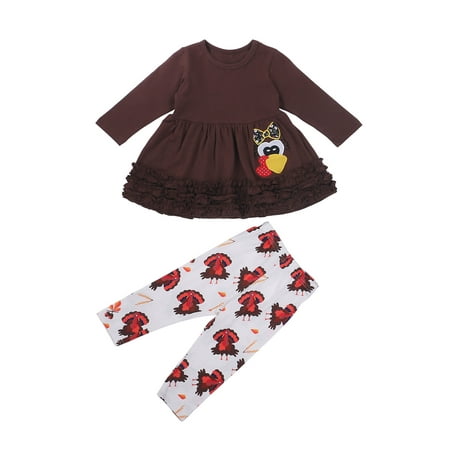

Spring hue Baby Girls Long Sleeve O-neck Tops with Ruffle Hem + Long Pants Thanksgiving Set