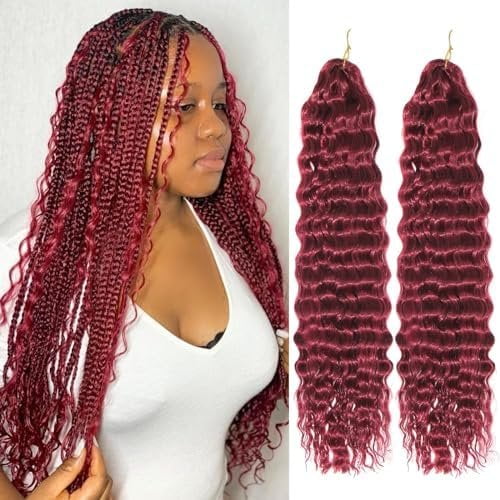 Wave Crochet Hair 18 Inch 2 Packs Deep Wave Curly Braiding Hair Extensions Synthetic Curly Crochet Hair For Black Women(18inch, 2pack, )