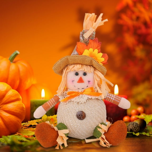 Peacheart Thanksgiving Scarecrow Decorations, 7.9" Sunflower Maple Leaf Plush Scarecrows, Rustic Stuffed Scarecrows Dolls for Fall Autumn Harvest Party Farmhouse Home Decor