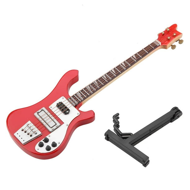 Réplique de guitare basse miniature rouge avec support et étui modèle  d'instrument ornements cadeau de Noël, guitare miniature