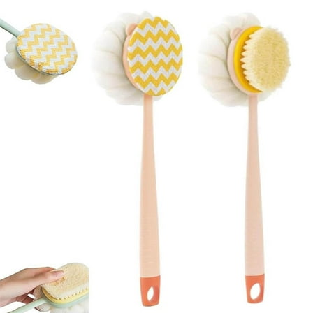 2-in-1 Bath Scrubber & Back Brush – Double Sided Bath Brush,Extra Long Handle, Soft Bristles, Shower Ball, Double-Side Body Scrubber Soft Texture, Portable Back Scrubbers for Shower