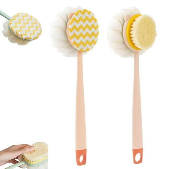 2-in-1 Bath Scrubber & Back Brush – Double Sided Bath Brush,Extra Long Handle, Soft Bristles, Shower Ball, Double-Side Body Scrubber Soft Texture, Portable Back Scrubbers for Shower