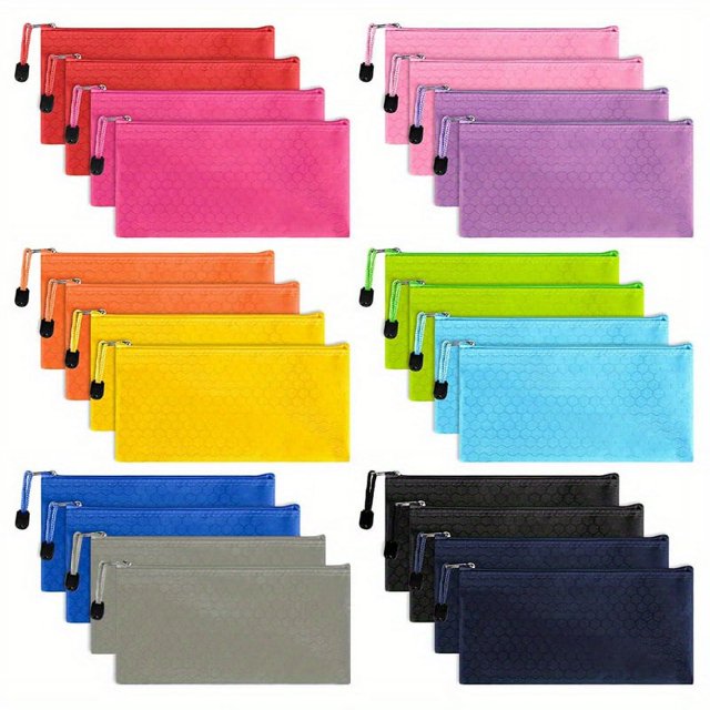 24 Pencil Pouch,A6 Size Zipper Pencil Pouch For Office Supplies, Children's, Travel Accessories Stationery, 12 Colors