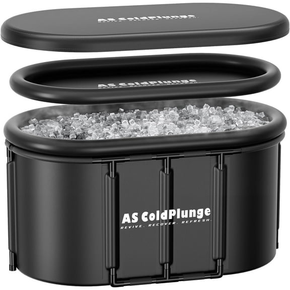 XXL Oval Ice Bath Tub for Cold Plunge, Portable Ice Pod with Lid, 148Gal Inflatable Cold Plunge Tub with 2 Drain Valves for Chiller Connection, Cold Therapy Recovery, Indoor Outdoor Use