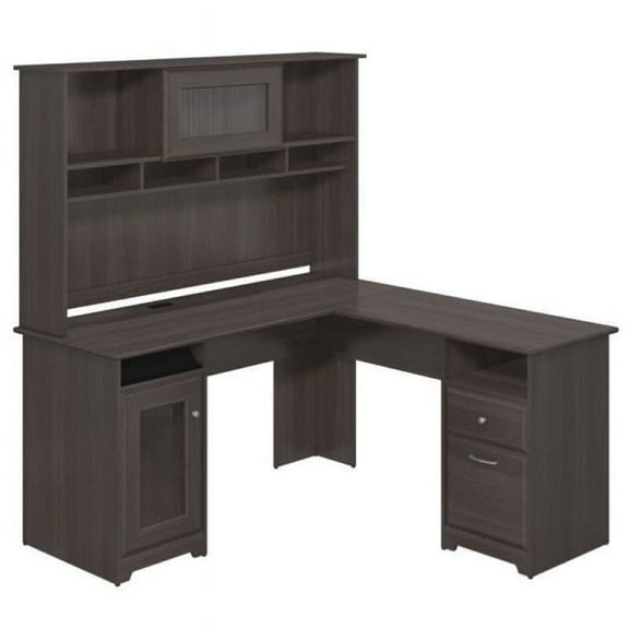 Bowery Hill Home Office L-Shape Computer Desk with Hutch in Gray