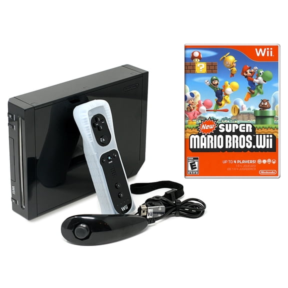 Nintendo Wii Black Console with New Super Mario Brothers Wii Game, 512 MB, 1 Pack