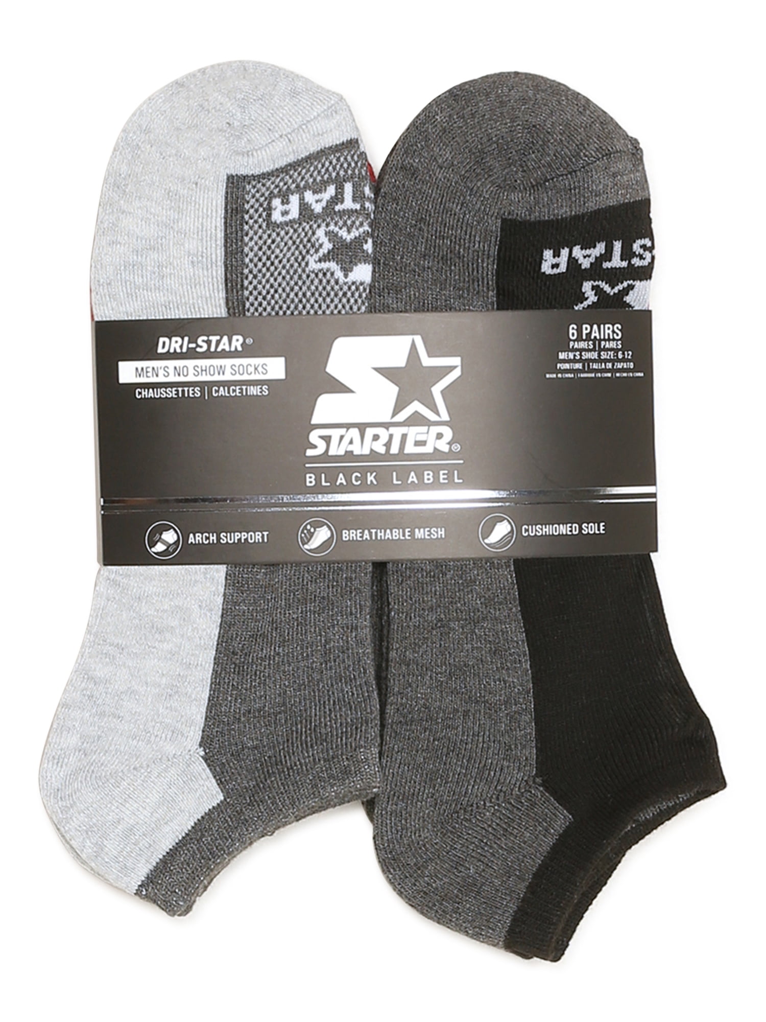 Starter Men's Half Cushion No Show Socks, 6-Pack