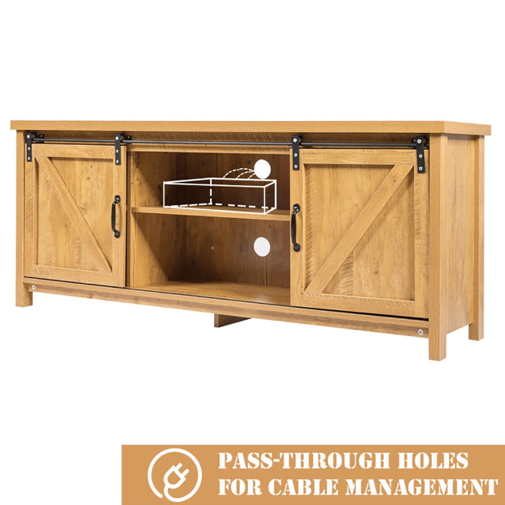 Finihen TV Stand, TV Cabinet, Media Center Console Cabinet with Sliding Barn Door, Entertainment Center for TV, Media Entertainment Center with Storage, for Living Room, Bedroom, Golden